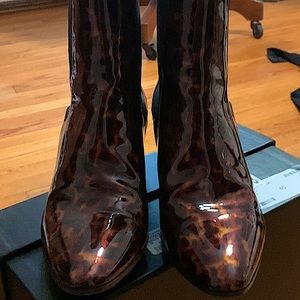 Saint Laurent Brown Patent Leather Animal Print Chelsea Boots